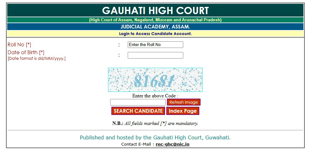 Judicial Academy Admit Card